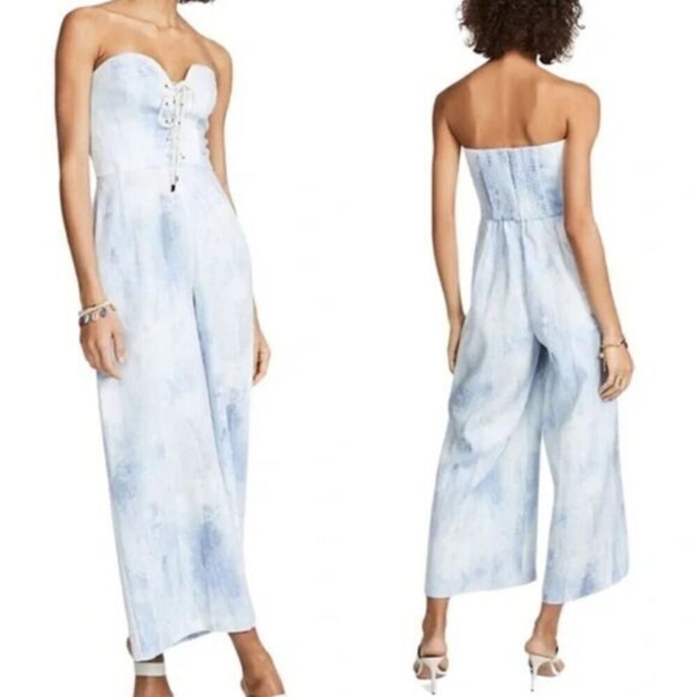 NEW Petersyn Bruna Linen Blend Playsuit in Blue Grotto Size XS